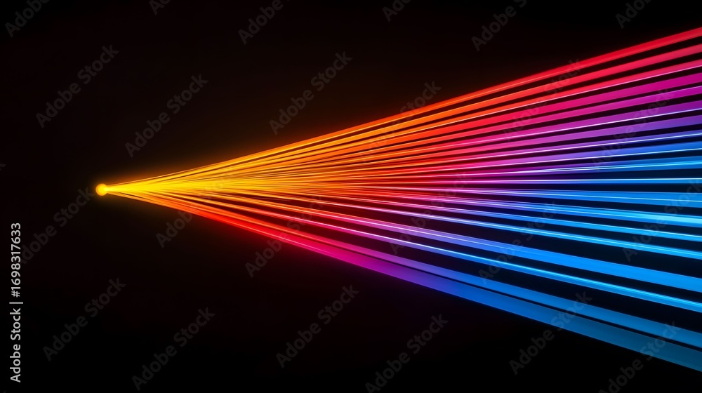 Poster the image displays a series of radiant, parallel lines emanating from a central light source, transi