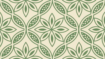 Elegant seamless pattern of interlocking circles creating a floral motif in a classic Indonesian Batik style © Bayanaka