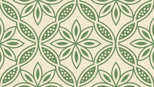 Elegant seamless pattern of interlocking circles creating a floral motif in a classic Indonesian Batik style