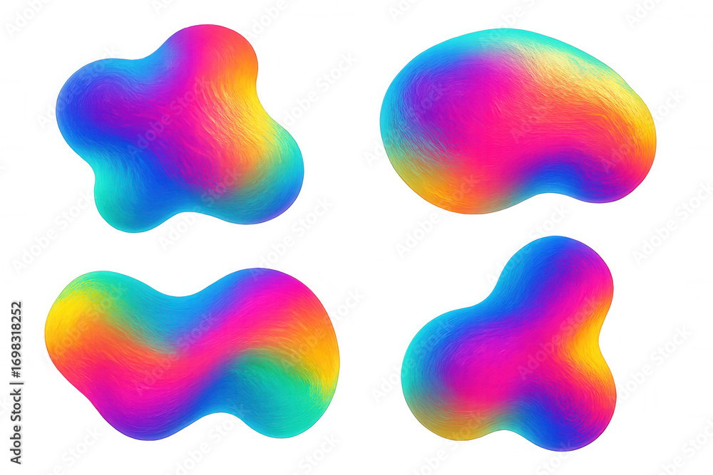 Poster four colorful abstract shapes with a transparent background, perfect for adding a touch of modern ar