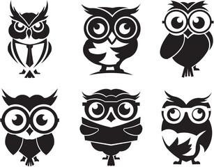 Cartoon Owl Silhouette Set Cute Bird Vector Collection