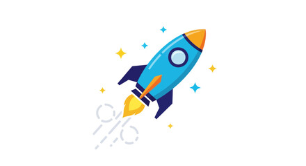 Cartoon Blue Rocket Ship Launching into Space. © Rizal