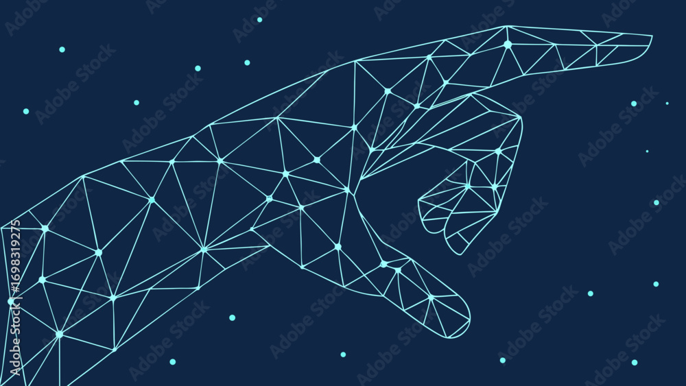 Aufkleber geometric hand design with pointed index finger, showcasing network of lines and dots against dark b