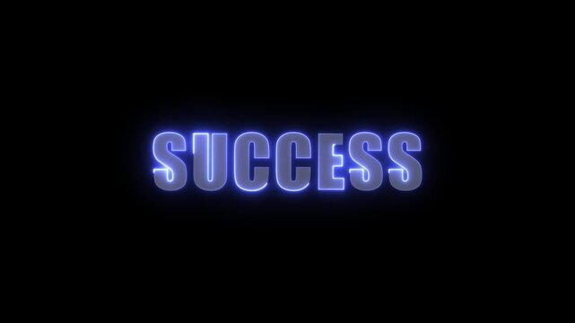 Glowing blue neon word SUCES on a black background with subtle light effects success achievement