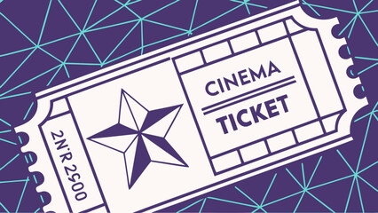Cinema ticket design featuring star on modern polygonal background, evoking excitement for moviegoers