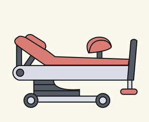 Illustration of a medical examination table or hospital bed with adjustable headrest and footrest, shown in a simplified, cartoon style.