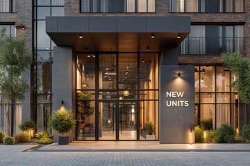 Modern Residential Building Entrance with Stylish Design and New Units
