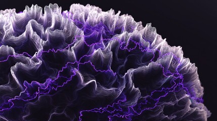 Rett Syndrome Awareness Month. Abstract scientific visualization of brain activity mapping, Rett Syndrome areas marked in purple, EEG-inspired brainwave patterns, research illustration