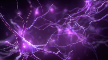 Rett Syndrome Awareness Month. Abstract visualization of neuron communication failure, synaptic transmission disrupted, glowing purple signals fading, symbolic medical illustration 