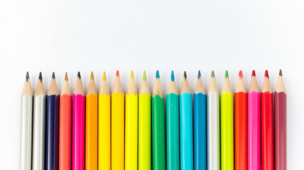 Row of colorful pencils isolated on white