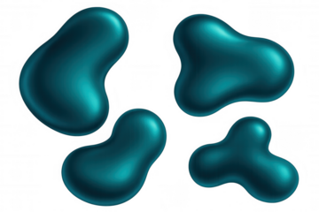 Translucent turquoise blobs hovering weightlessly, forming fluid geometric shapes against clear backdrop