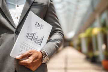 Professional Man Holding Sales Report in Modern Office Environment