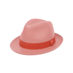 Fototapeta premium Stylish retro fedora hat in pink and red tones isolated on a transparent background for fashion