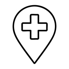 Obraz premium Outline of a medical location pin with a plus sign indicating healthcare access point