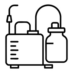 Illustration of a medical suction device with tubing and a collection container unit