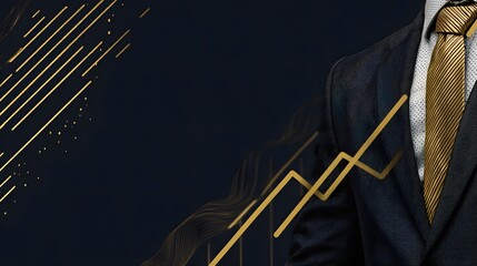 A businessmans suit with a golden tie and financial graph overlay removed background