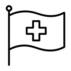 Obraz premium Illustration of a white flag with a black cross in the center on a black pole line art