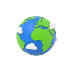 Stylized Earth Model with Floating Clouds Depicting Environmental Awareness and Climate Change