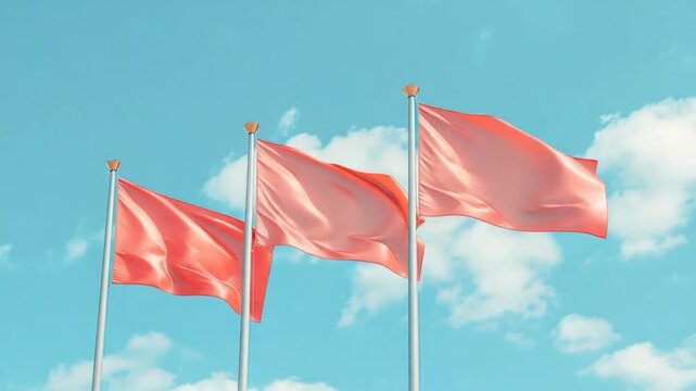 Red flags waving in the air, a warning signal or a symbol of importance