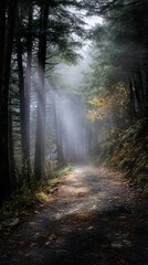Obraz premium Forest path in misty light