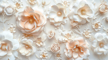 ivory floral wall decorations in the style of white, Generative AI