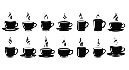 Coffee cup collection with steaming hot beverages for menu design and coffee shop branding projects