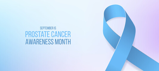 Prostate Cancer Awareness Month concept. Banner template with light blue ribbon. Vector illustration.