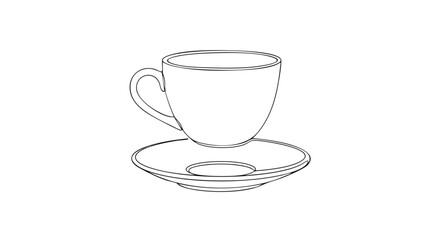 Elegant minimalistic line art illustration of a coffee cup on a saucer perfect for branding designs