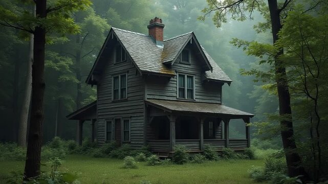 Old House Amidst Dense Forest