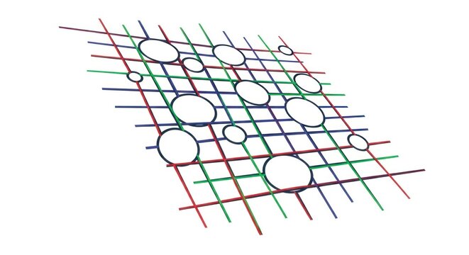 Abstract Grid with Circles and Colorful Lines on White