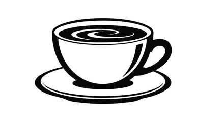 Bold coffee cup with swirling liquid design for cafe menus and beverage promotions black and white