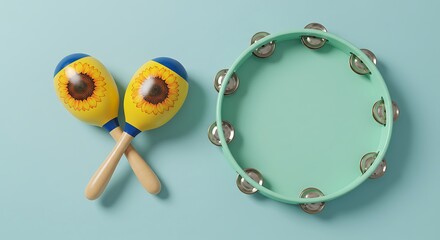 Colorful Musical Instruments: Maracas and Tambourine