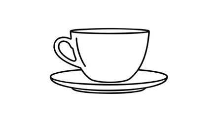 Elegant line art of a coffee cup and saucer, perfect for adding a minimalist touch to your designs