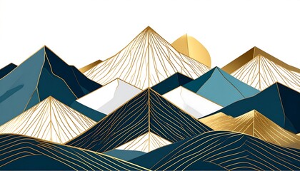 Abstract mountain range with gold and teal