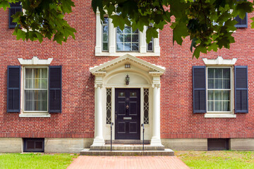 Elegant red brick Colonial Revival home with classic architectural details in Boston, Massachusetts, USA
