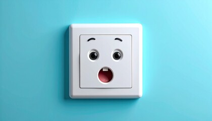 Surprised Electrical Outlet on a Blue Background A Playful and Eye-Catching Concept