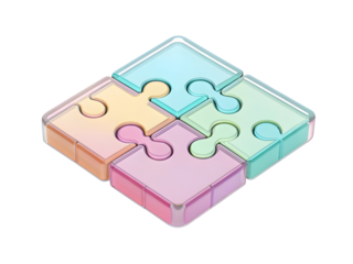 Four Pastel Colored Transparent Glass Puzzle Pieces Interlocked Forming a Square 3 D Render imagepng file , 