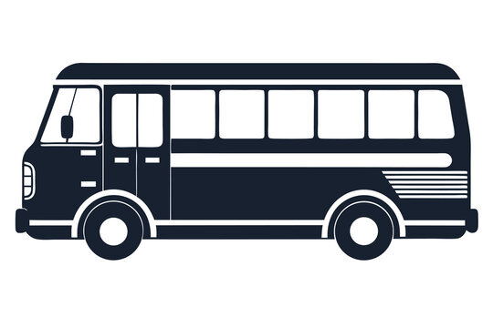 Vintage bus side view silhouette transportation vehicle travel journey retro classic school bus public transport icon graphic design element