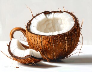 Minimal Coconut Shell Tea Cup Concept on White