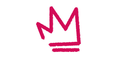 Scribbled crown emblem in bright pink against a stark black backdrop evokes boldness and youthful