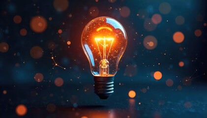 A close-up shot of a glowing lightbulb illuminating a complex network of interconnected nodes, representing the vital flow of crucial data and knowledge ,  technology,  insight,  research