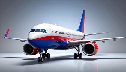 Fototapeta premium Modern passenger jet airplane isolated on a clean studio background. A 3D digital rendering for aviation and air travel concepts