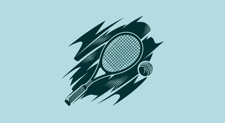 Hand drawn vintage style tennis racket and ball.