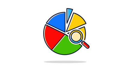 Fototapeta premium Colorful Pie Chart with Magnifying Glass for Data Analysis.