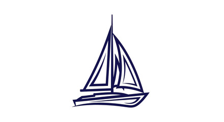 Minimalist blue sailboat sketch vector graphic illustration.