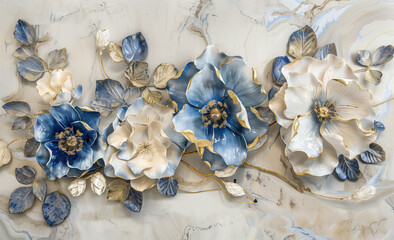 Artificial flower with blue and white flowers, Generative AI