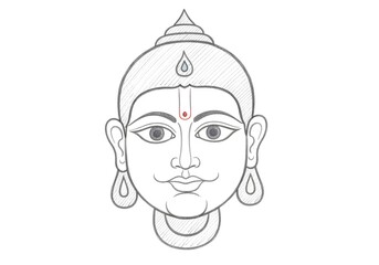 Serene Pencil Sketch of a Hindu Deity: A Detailed Portrait of Peaceful Divinity