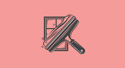 Hand drawn squeegee cleaning a sparkling glass window illustration.