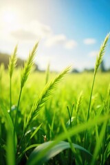 Obraz premium A gentle summer breeze rustles through tall grass in a sun-drenched meadow, creating waves of movement and a feeling of serenity Perfect for summer, nature, and freedom themes , warm, peace, airy