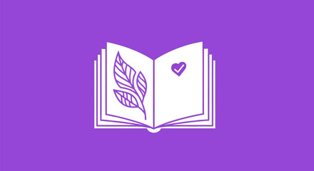 Simple Line Art Illustration of an Open Book with Drawings.